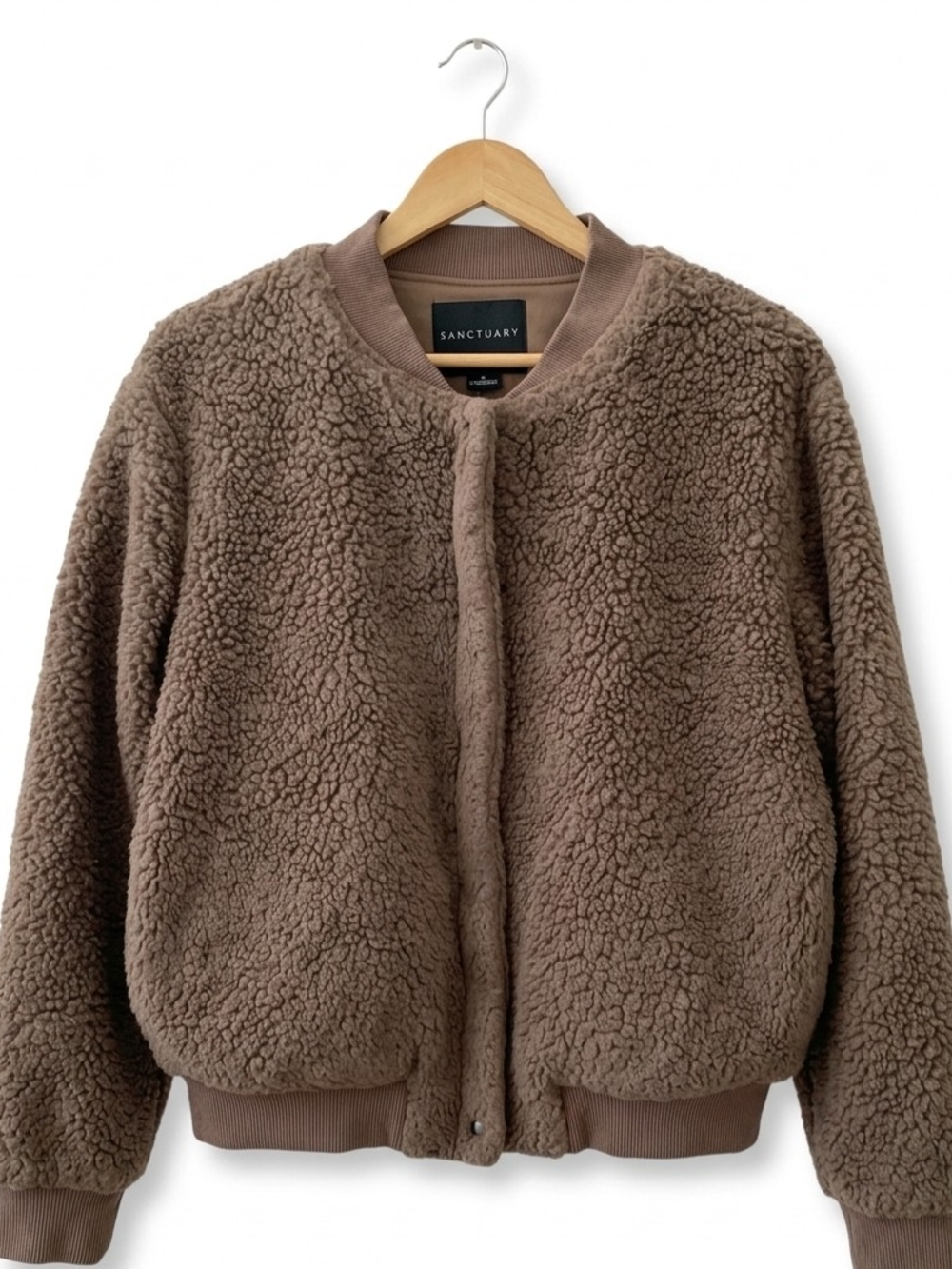 Sanctuary Taupe Brown Teddy Sherpa Bomber Jacket